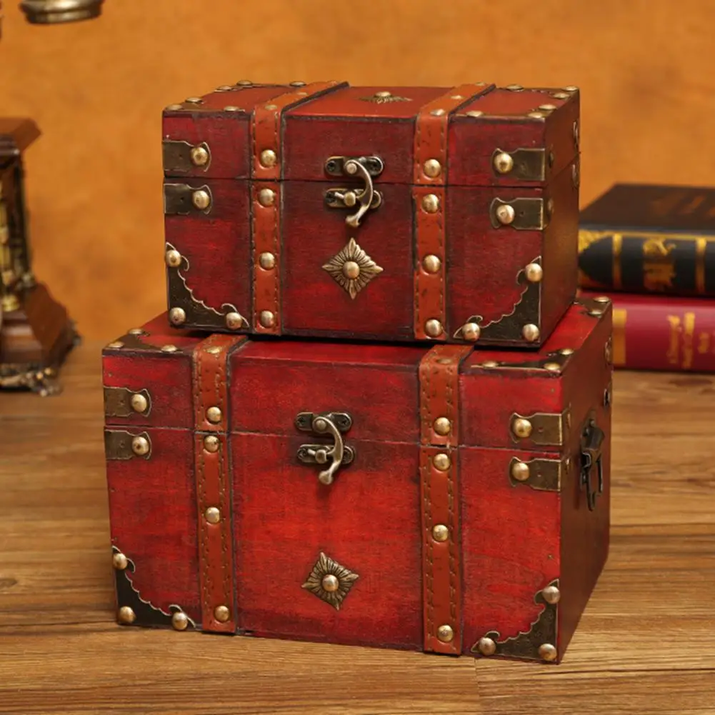 Wooden Storage Box With Lock Large Capacity Multipurpose Decorative Treasure Chest Retro Style Vintage Storage Organizer Case