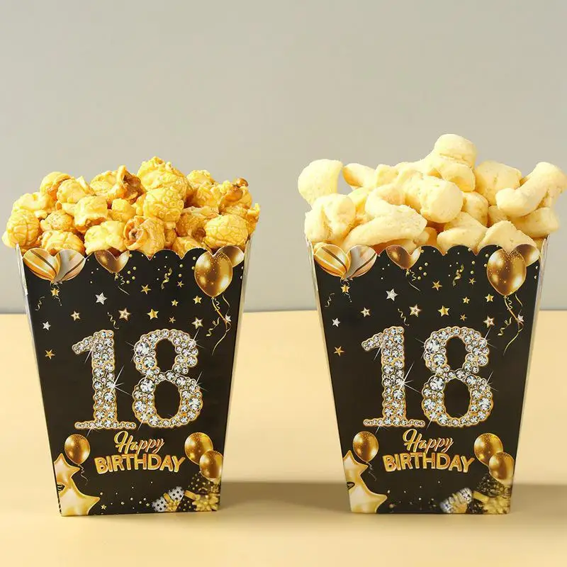 Schwarzgold, Dekoration zum 18-jährigen Geburtstag, Geschirr, Teller, Tassen, Tischdecke, Ballon-Set, Popcorn-Box, Partyzubehör zum 18. Geburtstag – Detail 17
