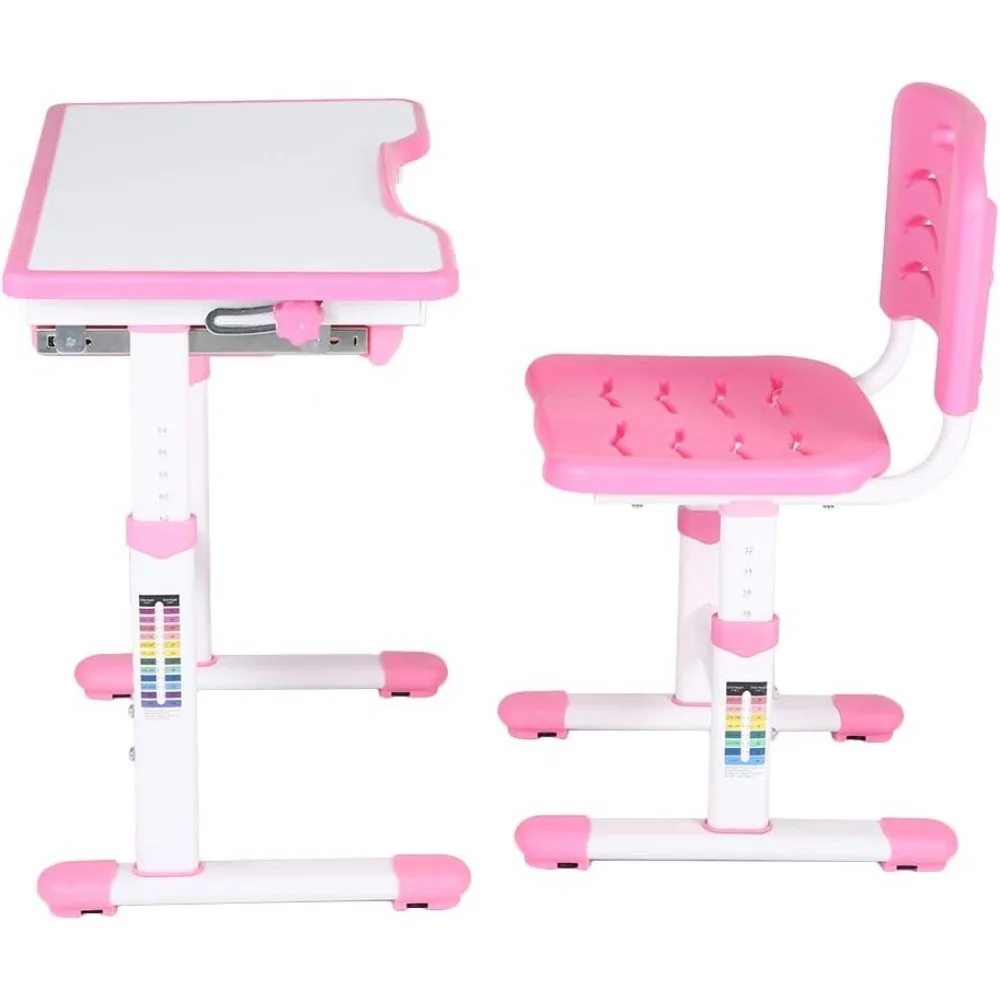 Kids Study Desk with Chair Adjustable Study Homework Desk Chair Children Activity Art Table Set Writing