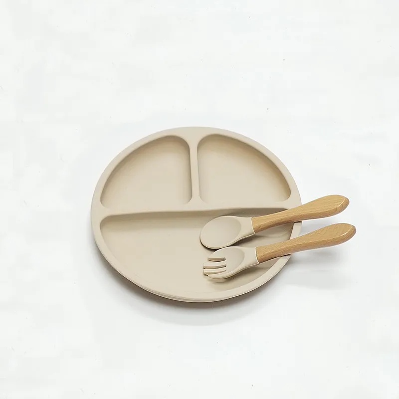 3pcs Silicone Dinner Plate 3 Compartments Reinforced Suction Cups Compartmentalized Children's Silicone Bowl Complementary Bowl
