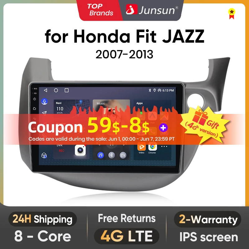 

Junsun V1 AI Voice Wireless CarPlay Android Auto Radio for HONDA FIT JAZZ 2007-2013 4G Car Multimedia GPS 2din autoradio