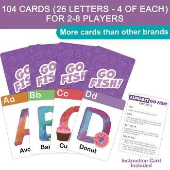 BenBen Alphabet Go Fish Card Game for Kids,104 Cards, ABC Learning Playing Cards, Memory Matching Games, 2-8 Players, Ages 3 + 4