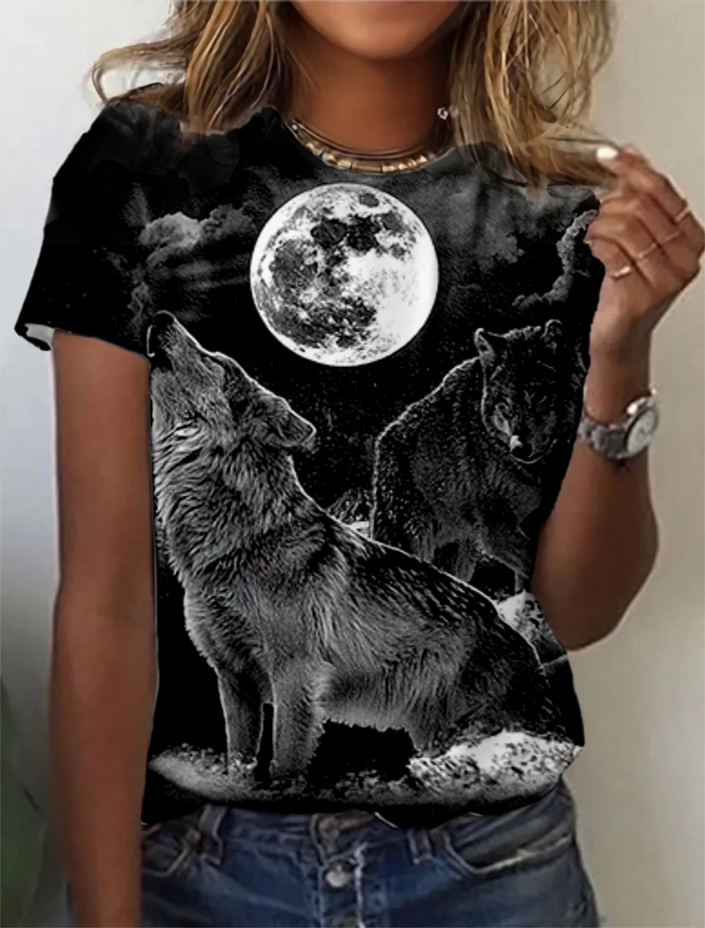 Fashion Women's T-shirt with wolf  Graphic 3D Printed Short Sleeve Summer  T-shirt oversized Polyester Fiber Clothing623_voghion.com