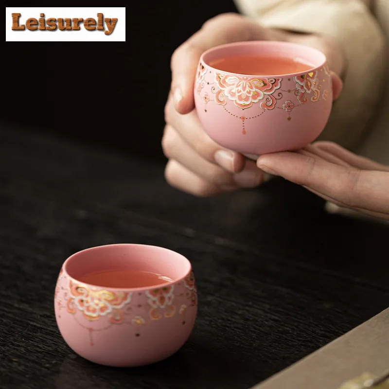 Pink Purple Clay Medallion Pattern Tea Set Complete Set Retro Tea Ceremony Set Tea Maker Teapot and Tea Cup Set Tableware Gift