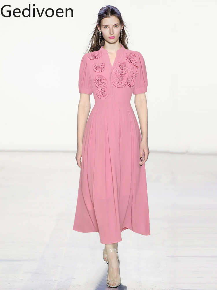 

Gedivoen летние модные модельные дизайнерские платья для женщин с блестящей аппликацией однобортные темпераментные платья