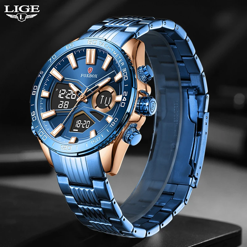 Men Watches Quartz Digital Male Clock Military Sport Blue Stainless Steel Man's Wrist watch_voghion.com