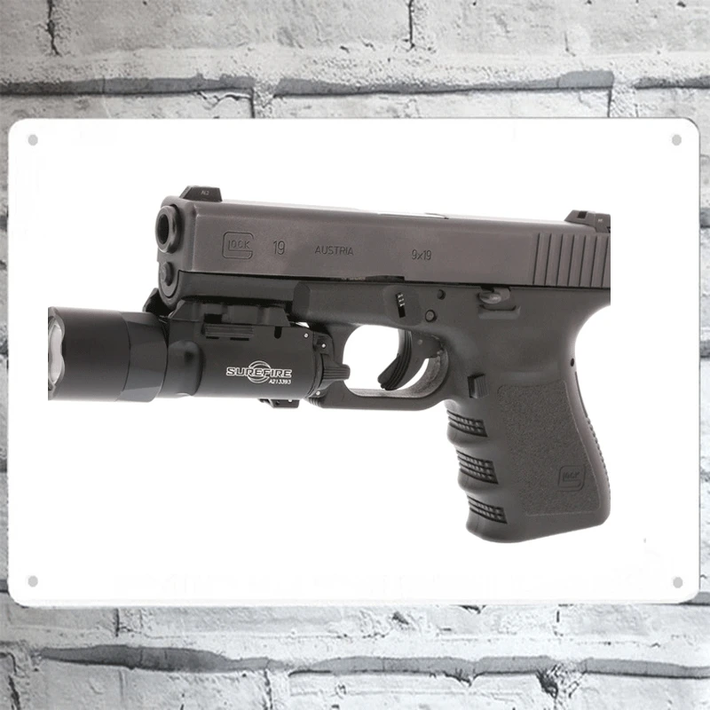 New upgrade low price Glock Model 19 Hand with 9Mm Ammunition Equipped Infrared Aiming Tin Sign Metal Poster 8*12inch |