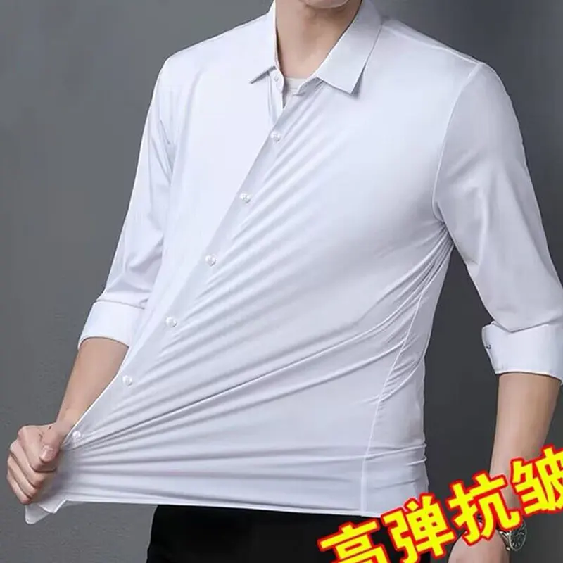

Autumn and winter 5XL high elastic spandex men's long-sleeved formal wear business non-iron anti-wrinkle solid color social