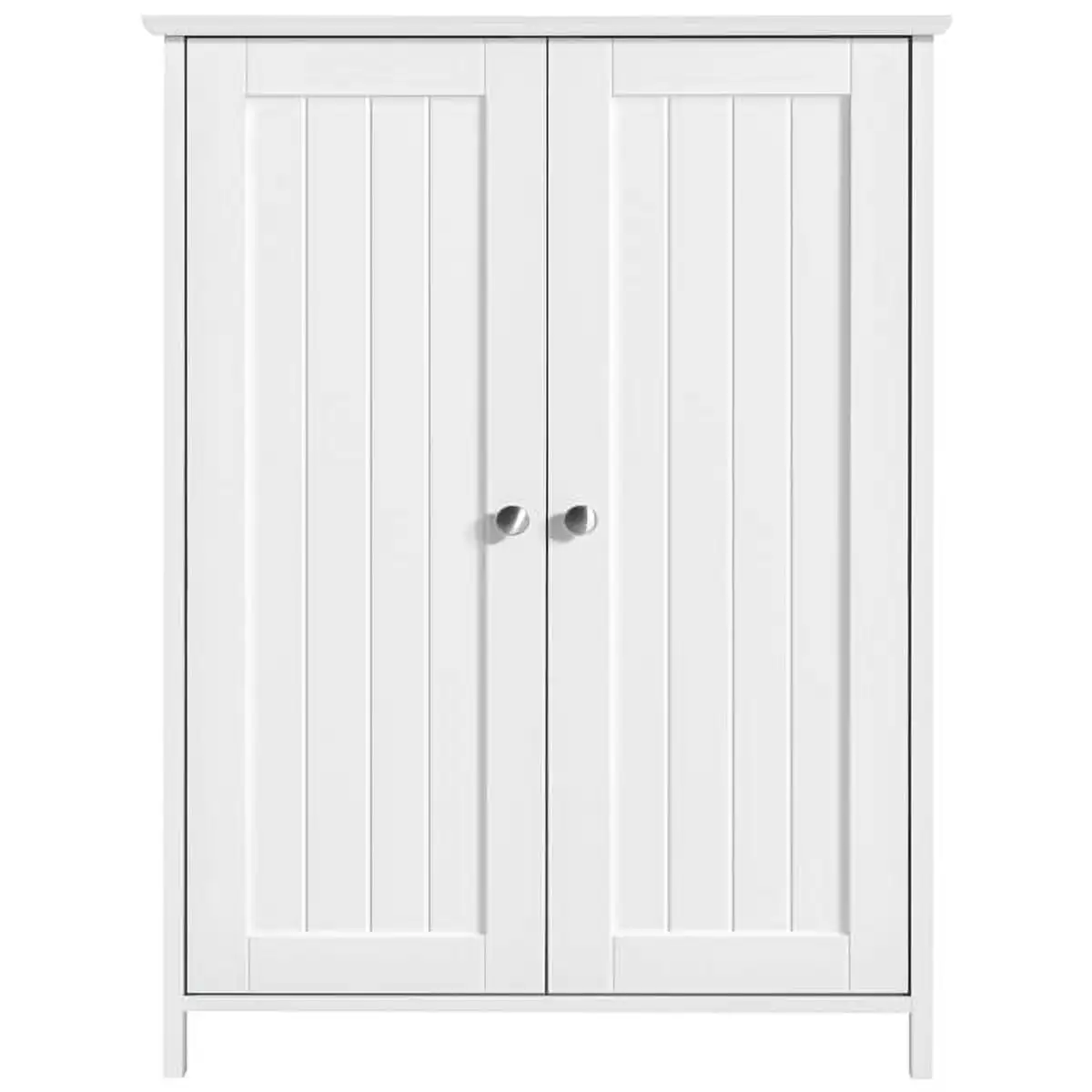 

3-Tier Wooden Floor Storage Organizer for Bathroom,Contemporary Cabinet with 2 Doors and 2 Adjustable Shelves, White/Gray/Brown