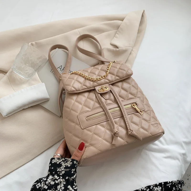 2022 Backpack for Women Brand Design Luxury Embroidered Diamond Shape Soft PU Leather Backpack Female Casual Small Backpack 