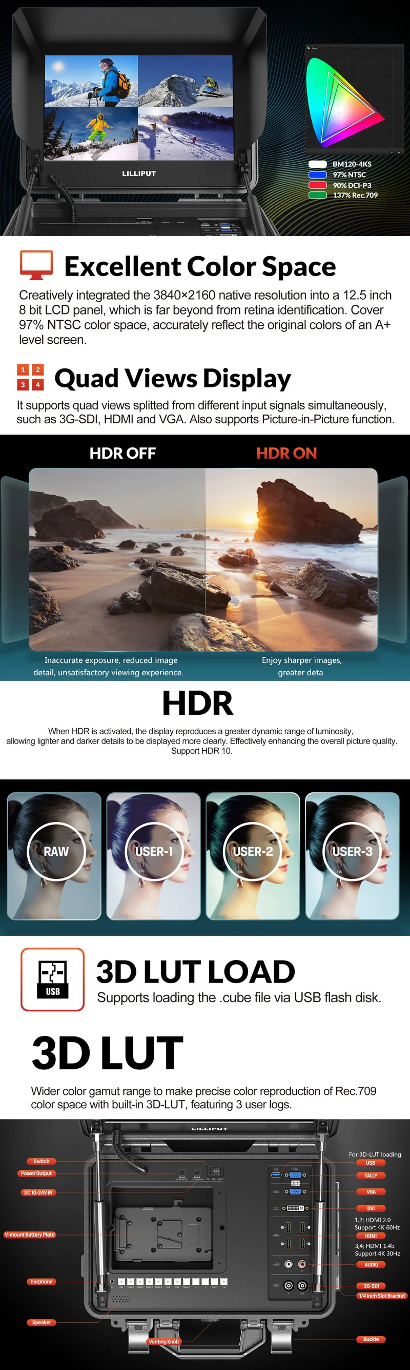 BM120-4KS 12.5'' with carry on 4K broadcast director monitor + suitcase and V B