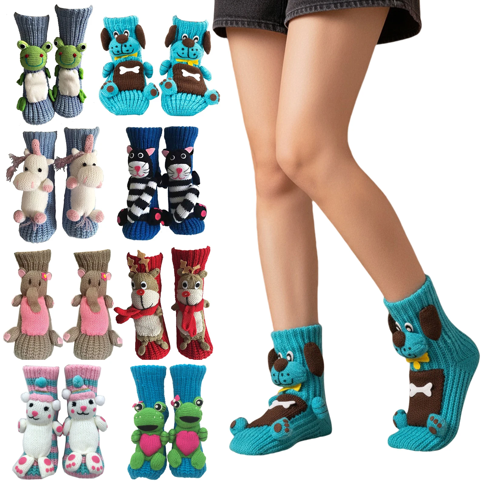 Long Stocking Stuffers Socks Household Chunky Winter Thermal Thicken Warm Socks Funny Anti-Skid 3D Cartoon Animal Soft Crew Sock