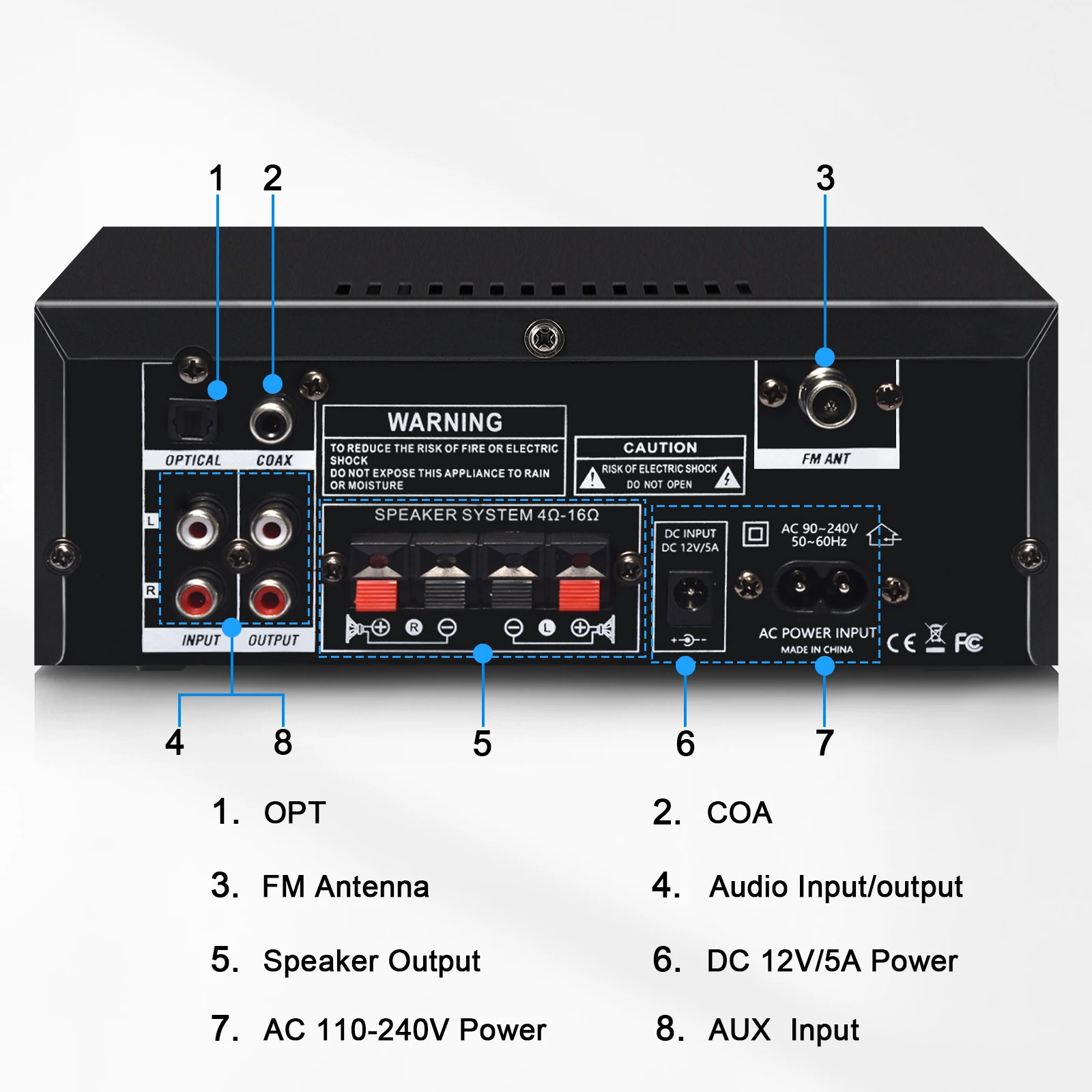 Audio Amplifier Auto-partner HiFi Audio Amplifier Digital Bluetooth AMP RMS 70W+70W Channel 2.0 Inputs FM Radio AK55