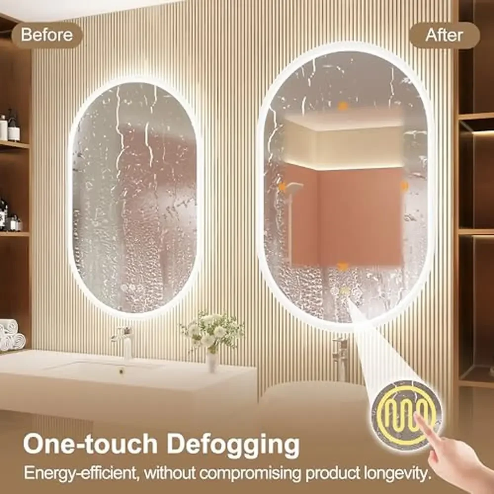LED Bluetooth Speaker Bathroom Mirror Anti-Fog 3 Color Temperature Dimmable IP65 Wall Mount Mirror