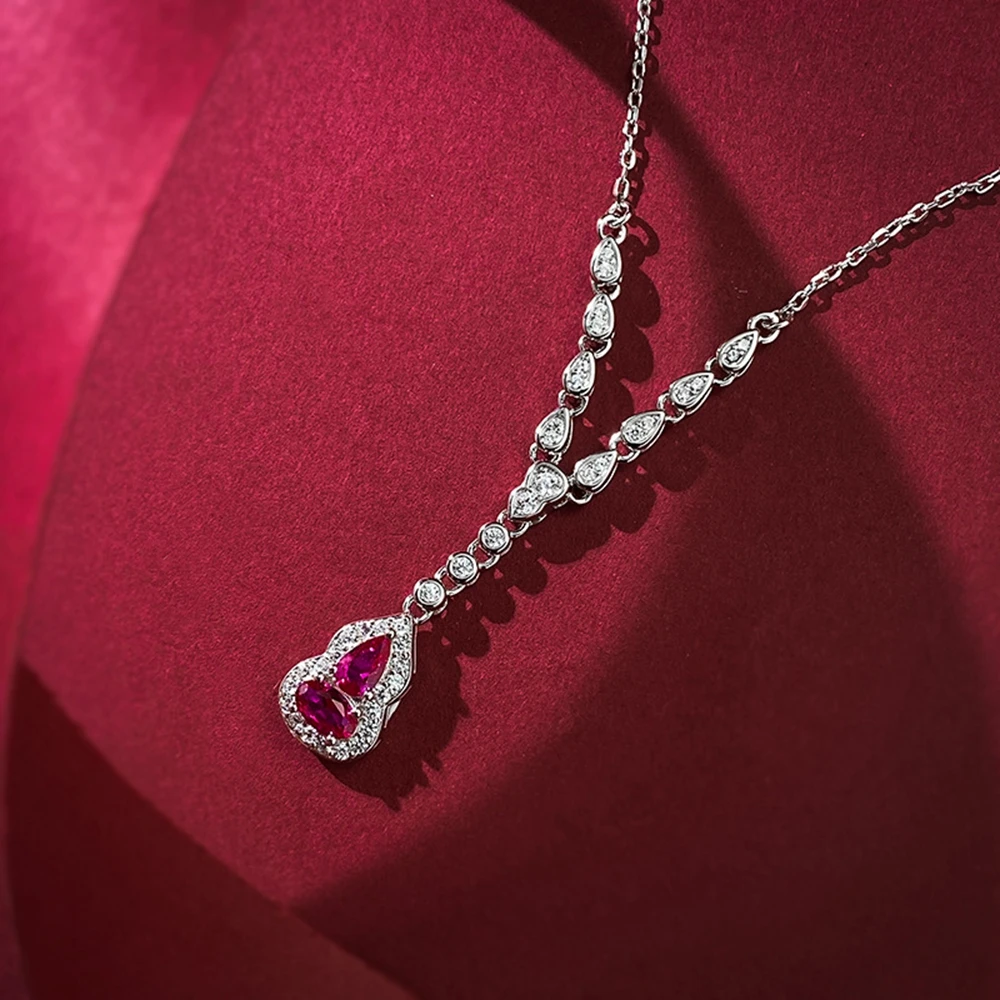 PuBang Fine Jewelry Ruby Gem Pendant Necklace 925 Sterling Silver Created Moissanite for Women Wedding Party Gifts Free Shipping