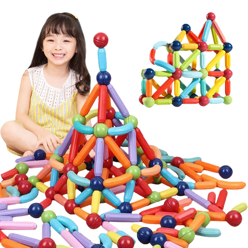 Kids Magnetic Constructor Blocks Set Toys Montessori DIY 3D Magnet Building Puzzle Educational Toys Magnetic Balls and Rods