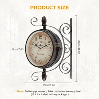 Antique-Look Wall Hanging Double Sided Clock Retro Station Clock Round Chandelier Scroll Wall Mount Home Decor Wall Clock 8 inch 2
