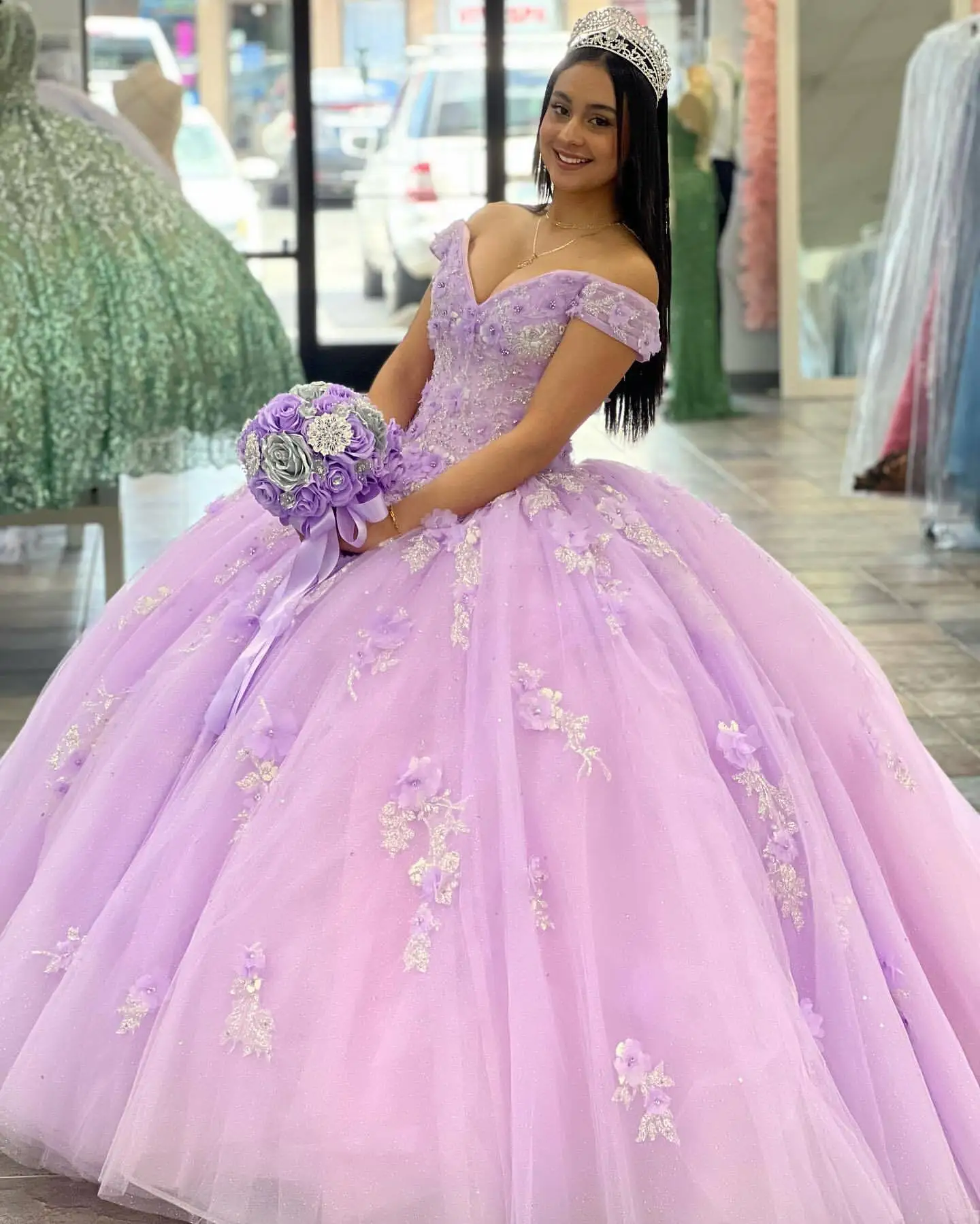 Cute Princess Ball Gown Quinceanera Dresses Off Shoulder Flowers Appliques Vestidos De 15 Anos Girl Birthday Party Dress