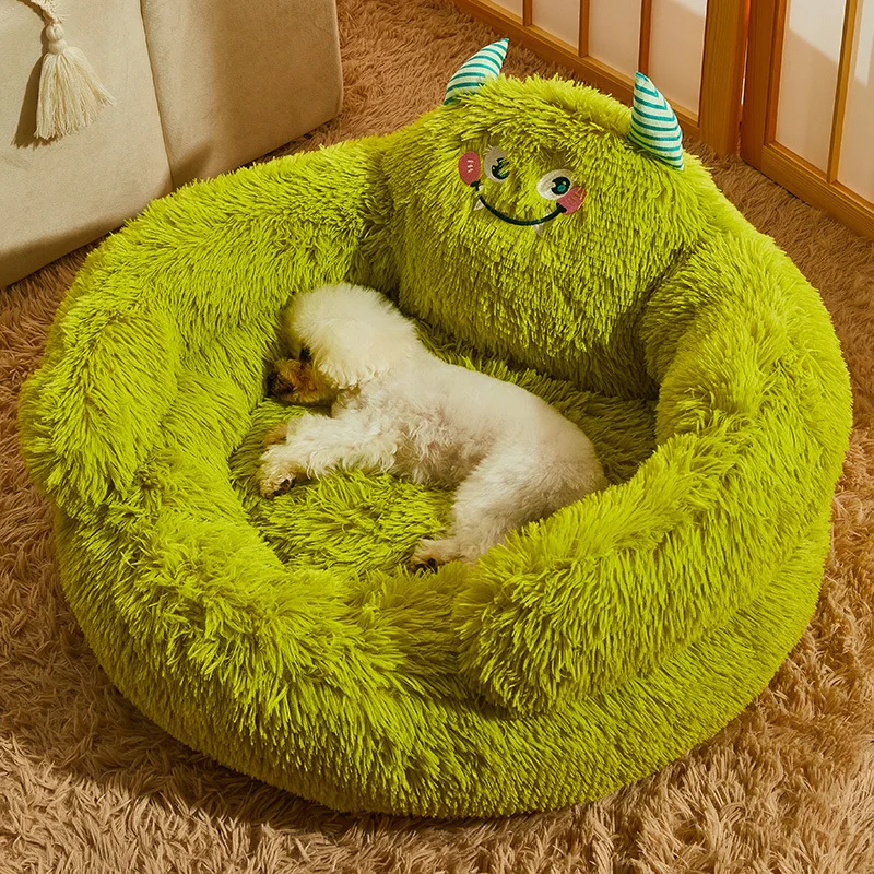 Winter Warm Pet Nest Washable Green Cartoon Monster Semi Enclosed Dog House Suitable for Medium and Large Sized Cat/Dog Supplies Winter Warm Pet Nest Washable Green Cartoon Monster Semi Enclosed Dog House Suitable for Medium and Large Sized Cat/Dog Supplies