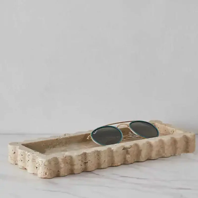 Modern Light Luxury Style Natural Marble Rectangular Lace Tray Model Room Home Desktop Storage Bathroom Decoration Ornaments 4