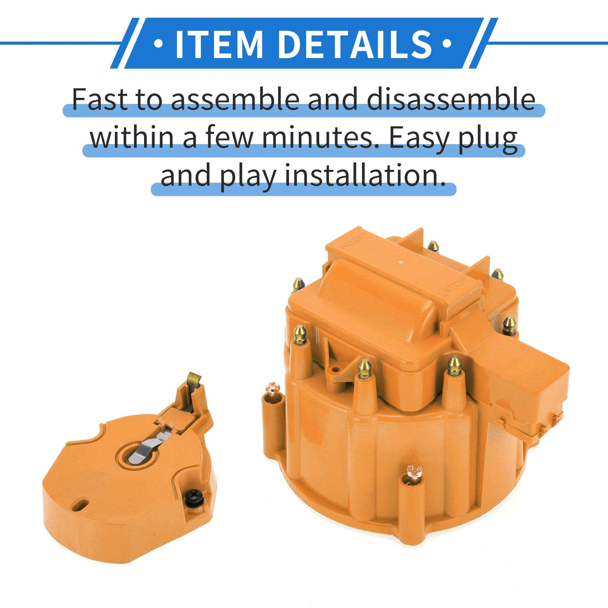 UXCELL Distributor Cap Kit Compatible for Chevy for GM SBC BBC 305 327 350 396 454, Durable ABS Orange with Rotor
