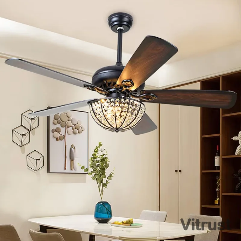 Modern Ceiling Fans Led Light with 5 Wood Blades for Living Room Bedroom Dinning Room DC Motor