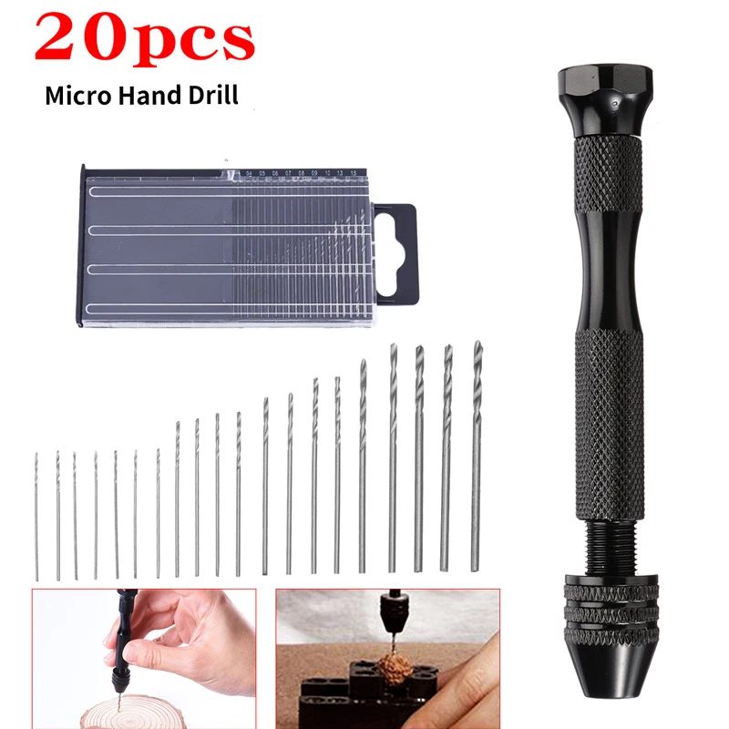 Straight Shank Twists Hand Drill Set With 20pcs High-Speed Steel Manual Twist Drill Hole Bits Drilling Kit DIY Craft Hand Tools hss high speed steel titanium coating drill bit 1 4 hexagonal handle 1 5mm 6 5mm high speed steel fried dough twists drill set