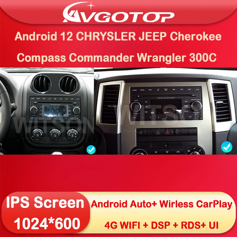 Android 12 Autoradio Multimediale Per Chrysler Jeep Cherokee Compass Commander Wrangler 30 Wireless Carplay Dsp Rds Wifi 4G Stereo