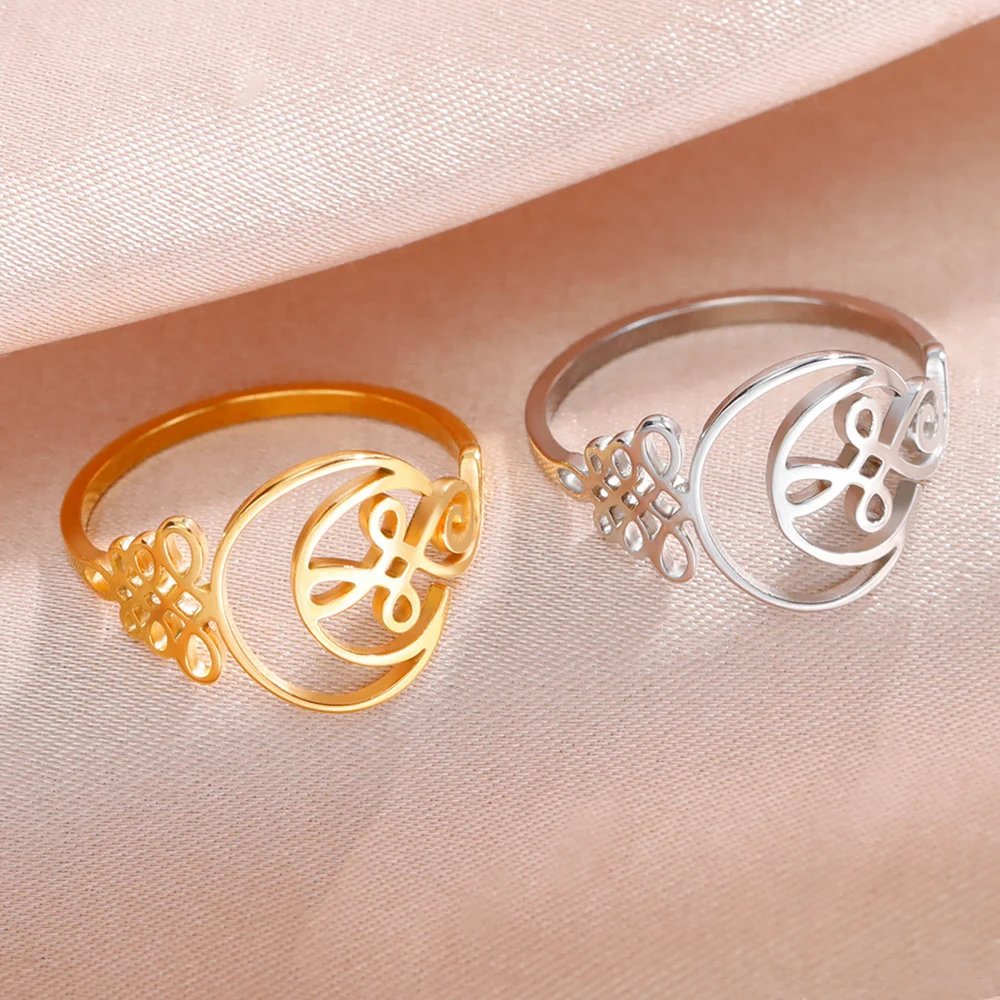 Dawapara Unalome Symbol mit Cresent Moon Ring für Frauen spirituelle Amulett Edelstahl Ehering Mode Yoga Schmuck