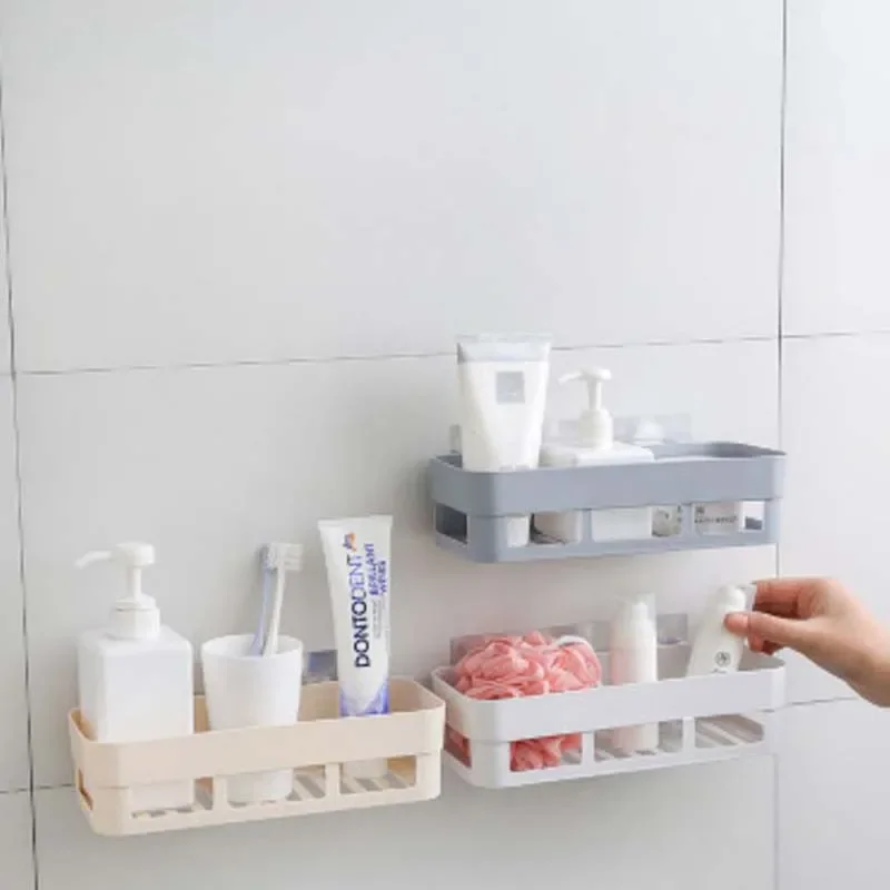 Bathroom Storage Rack Self Adhesive Shelf Kitchen Wall Corner Organizer Seasoning Bottles Holder Home Organization Accessories 4