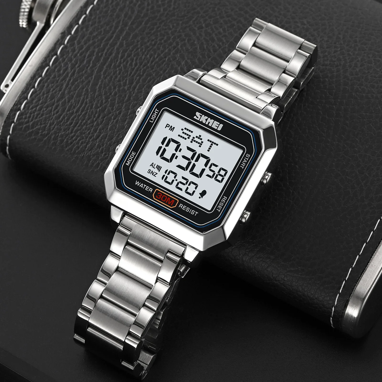 SKMEI Men's Electronic Square Steel Band Student Multi functional Sports Waterproof Night Glow Electronic Watch 2149 4