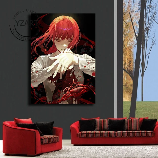 Motosserra Homem Scroll Pintura Da Lona Himeno Denji Makima Anime Poster da  Arte Da Parede Da