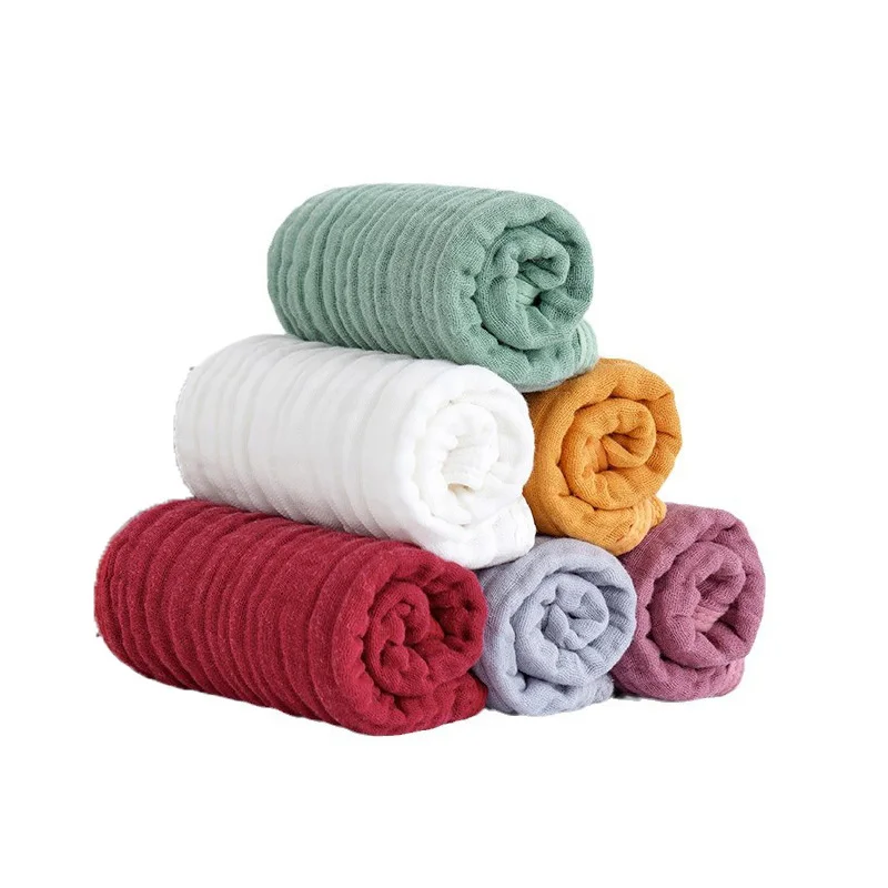 Newborn 25 * 50 solid color six layer gauze towel baby hiccup patting cloth wrapped edge gauze towel spitting milk
