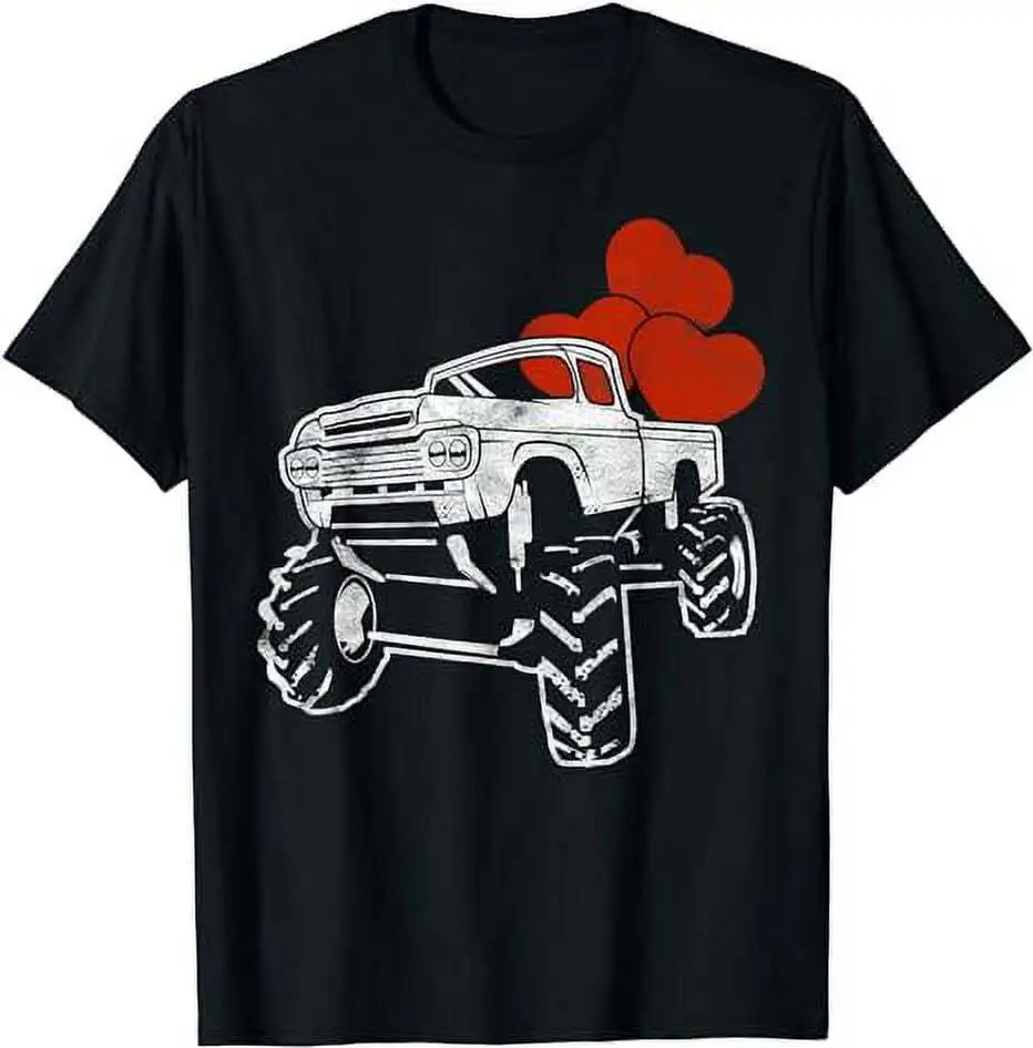 Monster Truck With Hearts Boy Happy San Valentino T Shirt Maniche Lunghe O Corte