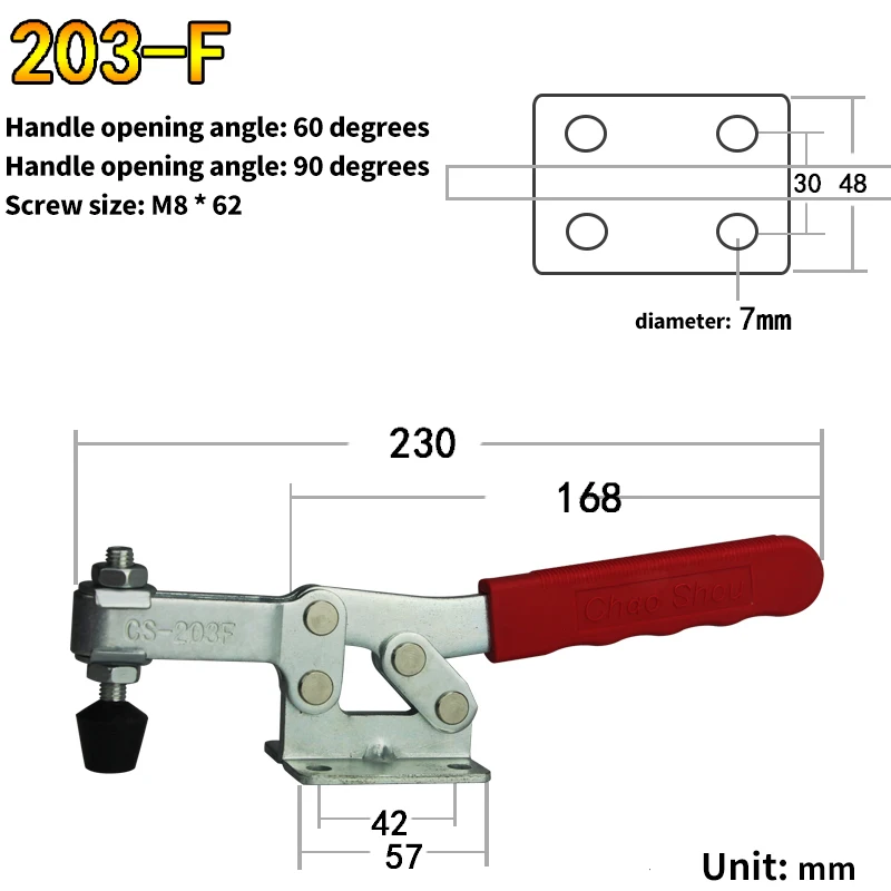 Braçadeira de Alavanca Vermelha para Trabalhar Madeira Grampos Horizontais Resistentes Quick Release Locking Lever Fastener Hand Clip Tool 227kg 203f