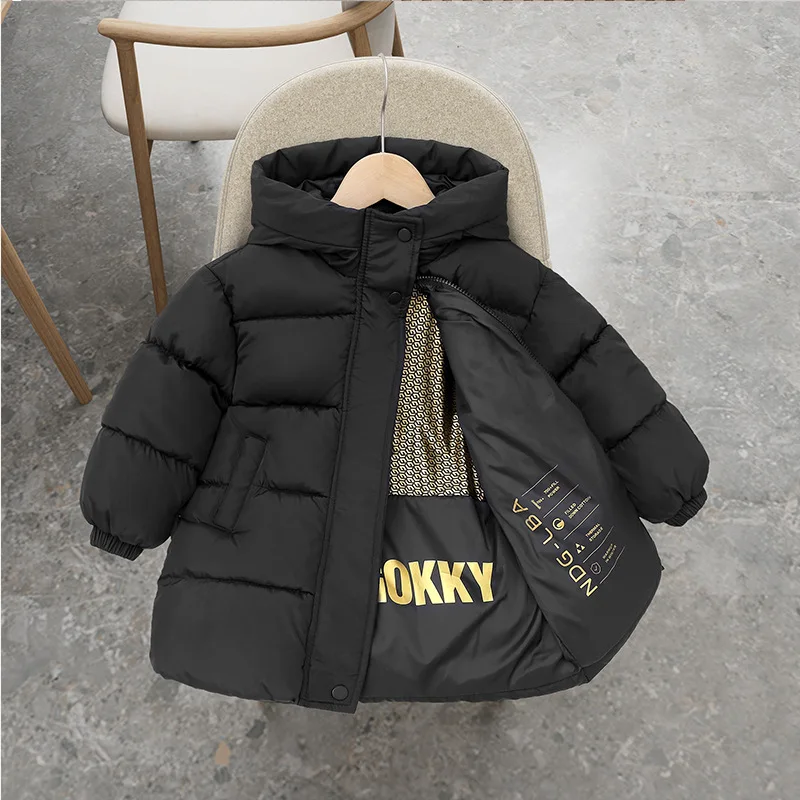 Winter children's medium long thick warm padded jacket Boys girls Medium children hooded padded jacket boy 2 to 10 Years old