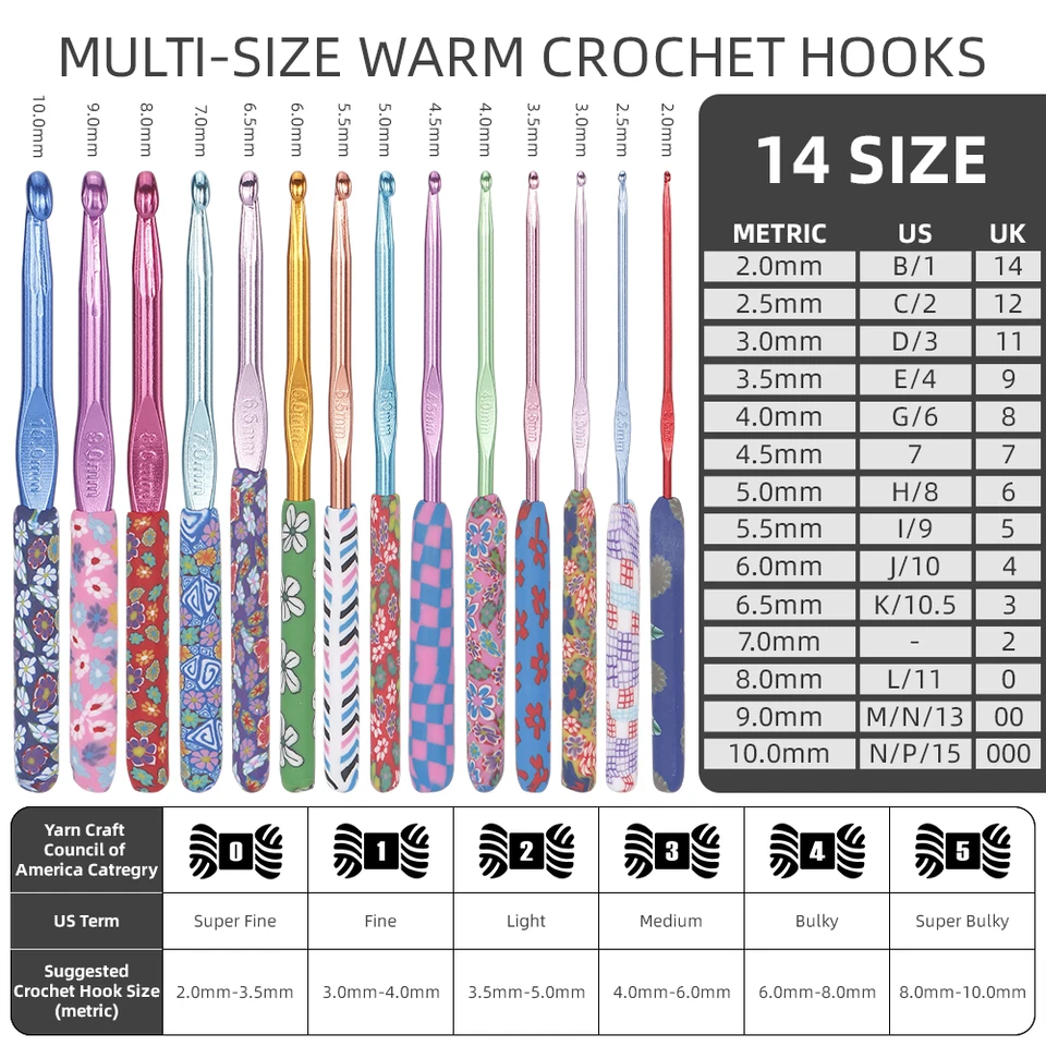Set di 2 uncinetti, 2,0 mm – 2,5 mm, set di uncinetti per principianti, manici ergonomici in legno per uncinetto con pennarelli a maglia per principianti fai da te