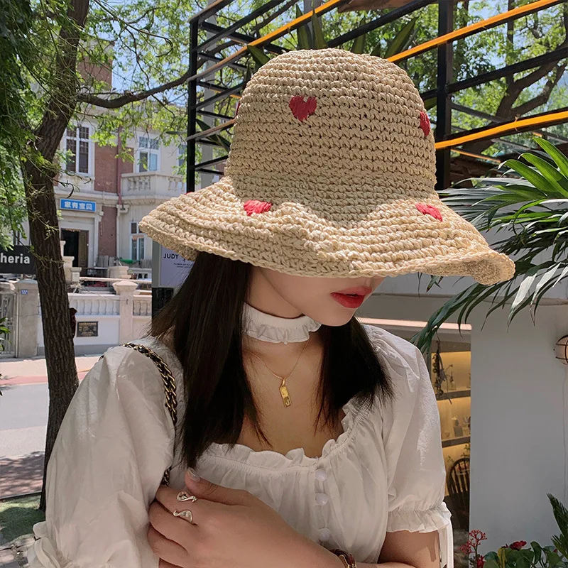 Braid Heart Straw Cap Ladies Sunscreen 