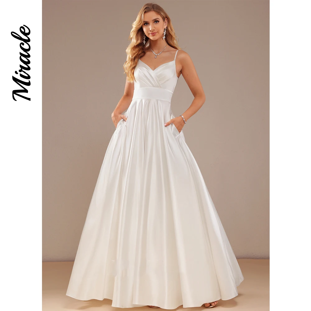 

Princess Ball-Gown Wedding Dresses V-Neck Floor-Length Satin Bride Dresses Simple Wedding Dresses For Woman Robe De Mariée