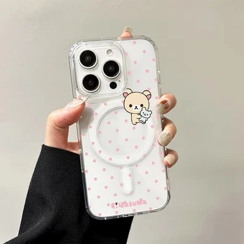 Cute R-Rilakkuma Pink Polka Dots For Magsafe Magnetic Phone Case For iPhone 17 Air 16e 16 Pro Max 15 14 Plus 13 12 11 Back Cover 1