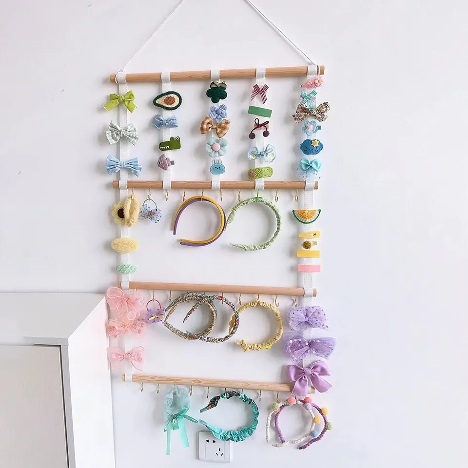 Bakiauli Organiseur De Bijoux à Suspendre, Organiseur Pour Accessoires De Cheveux Avec Crochets Pour Bébé Enfants Filles Pinces Cheveux Chouchous Bijoux Décor Maison Affichage (Rose