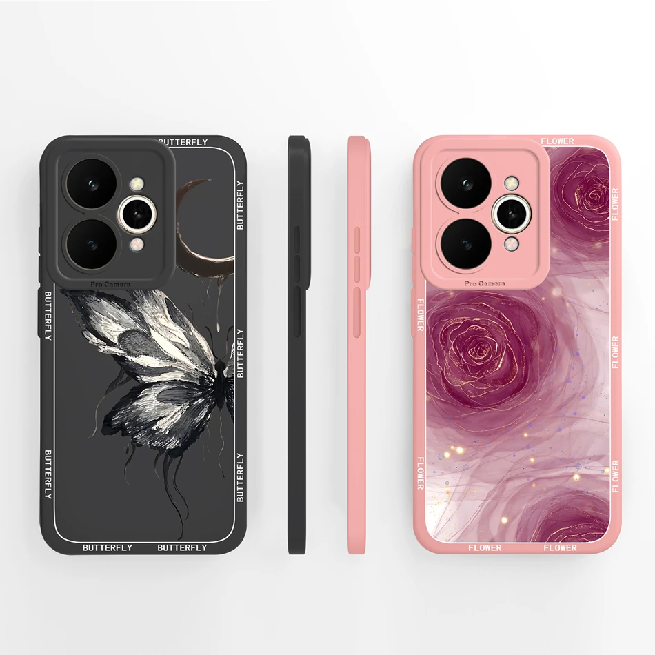Pretty Flowers Pattern Soft Liquid Silicone Shockproof Phone Case - Full Coverage Bumper