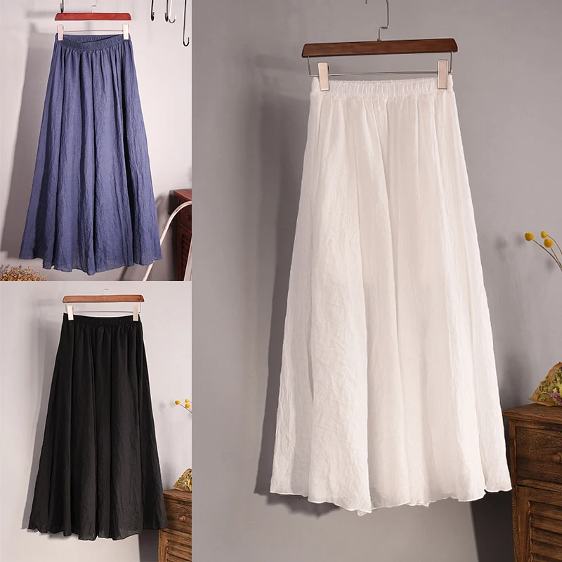 

Linen Spring And Summer Women's Half Skirt High Waist Showing Thin Loose Solid Color Simple Generous Temperament A-line Skirt