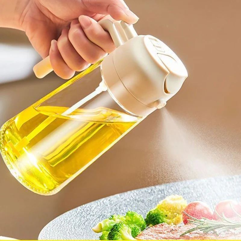 2 in 1 Olive Oil Spray Sprayer Dispenser Bottle for Barbecue Air Frying Pan Oven Camping