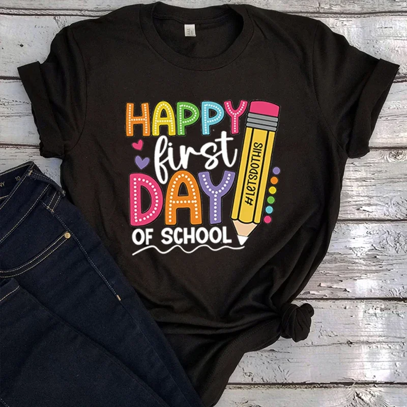 

Happy First Day of School Tshirt 1st Day of School Tee Back To School Women Clothing Summer Vintage Tops m