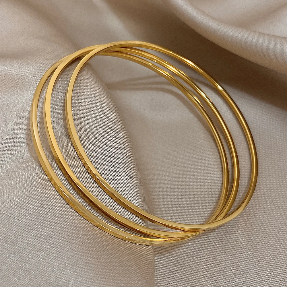 Set Da 7 Bracciali A Cerchio In Acciaio Inossidabile Oro – Bracciale Semplice Liscio Donna – Gioielli Impilabili Eleganti - 3