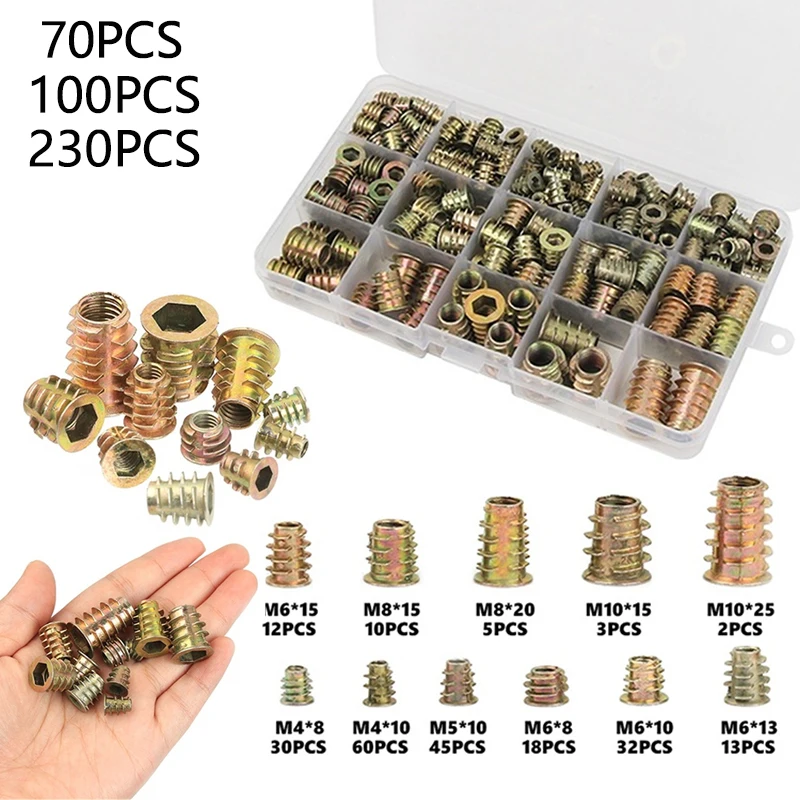 Assorted Nut Bolt Flanged Hex Drive Head Furniture Nuts M4 M6 M8 M10 Zinc Alloyl Thread for Wood Zinc Alloy Insert Sets 230PCS screw bolt nut set hex nuts assortment kit