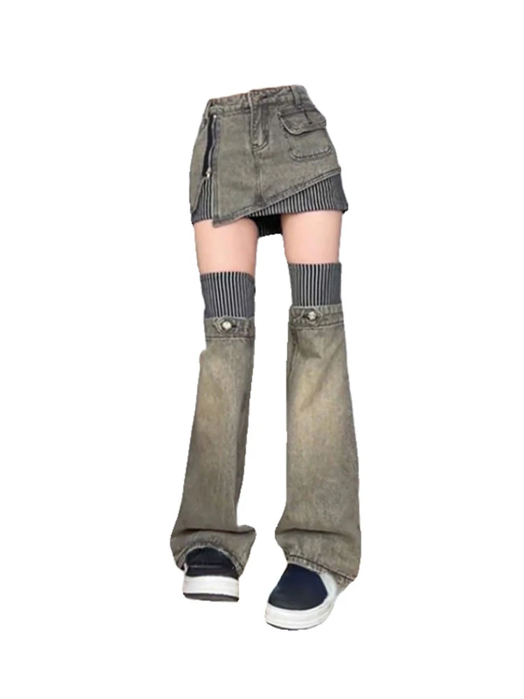 

Женская джинсовая короткая юбка в полоску, с высокой талией