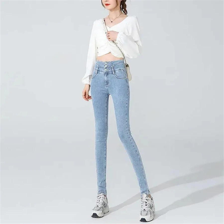High Waist Skinny Pencil Jeans | Korean Streetwear Slim Denim Pants | Lift Hips Vaqueros for Women