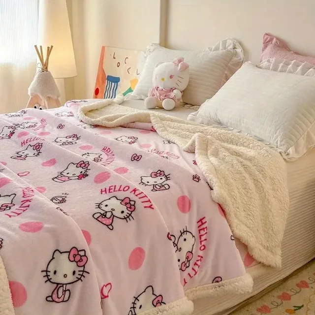 Hello Kitty Sanrio Blanket Modern Printed Anime Furry Custom Luxury Plush Blankets Throw Baby Winter Fleece Microfiber Fabric